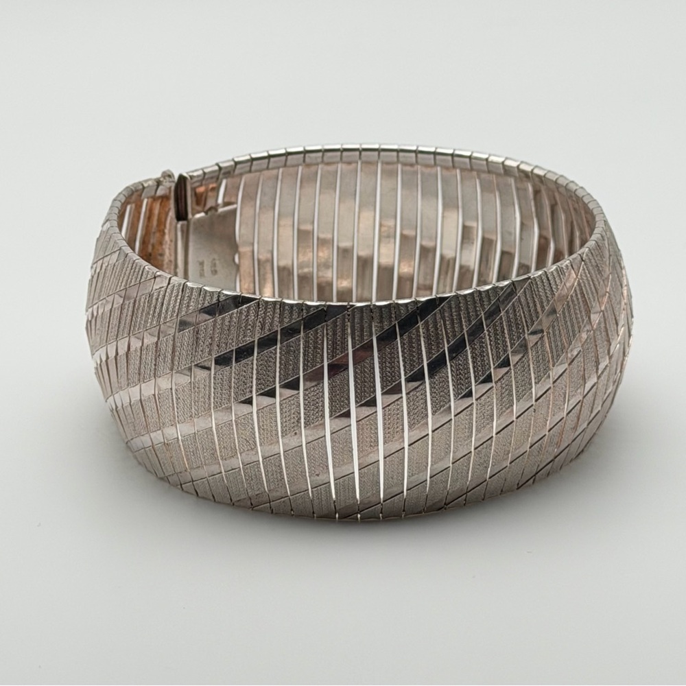 ITALIAN STERLING SILVER WIDE STATEMENT BRACELET - Picture 6 of 11